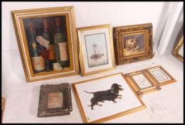 A collection of prints etc to include farrier scene, dachshunds, ships,