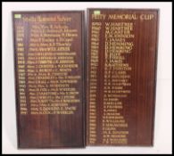 2 vintage wooden 20th century golfing trophy awards boards.