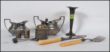 A collection of silver hallmarked items along with some silver plate items