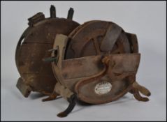 A vintage rustic barrel knife sharpener by Kends - cleaner complete with the handle and barrel case