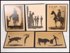 A collection of 5 mid century Picasso prints, all of typical Spanish toreador form - bulls etc.