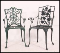 A pair of 20th century painted Coalbrookdale style cast iron garden furniture,