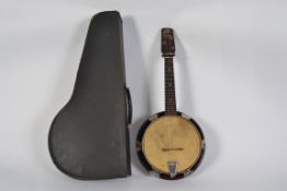 A three quarters sized mid 20th century cased banjolele,