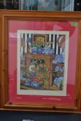 A framed and glazed still life print signed by the artist in pencil titled 'At Home ' also signed