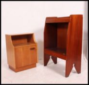 A 1970's mahogany open window bookcase cabinet together with a retro G-plan oak bedside cabinet