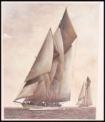 A very large framed and glazed print of vintage yachts racing with full sails in the manner of