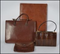 Leather items comprising of a vintage Maclaren snakeskin handbag, crocodile clutch bag,