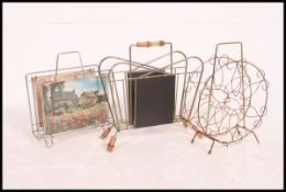3 vintage mid century wirework magazine racks,