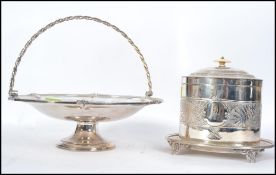 A silver plated good quality chased decorated bon bon dish together with a silver plated biscuit