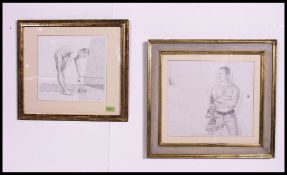 Shaw, David; B.1952. Two pencil drawings. ' Man With Buddha ' and a nude man.