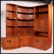 A good retro mid century G-Plan Fresco teak 3 piece modular corner bookcase cabinet sideboard