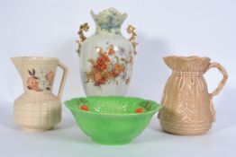 A Crown Devon leaf dish together with a Sylvac vase,