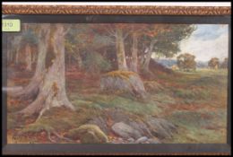 Harry Hime (1863-1933) English school watercolour painting of a woodland scene being signed and
