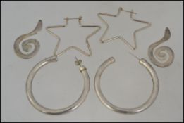 3 sets of silver - white metal ( tests as silver ) ladies earrings to include large hoops,
