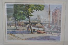 A framed and glazed limited edition print of Bristol Bridge 664 / 850 by Frank Shipsides,
