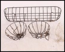 A wirework garden window box together with 3 vintage wirework hanging garden baskets.