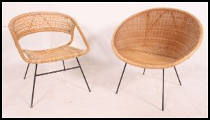 2 retro 1960's tub bedroom armchairs with tubular metal frames / legs,