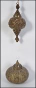 A near pair of early 20th century Islamic Morrocan / Turkish brass lanterns / incense lanterns