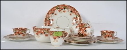 A late 19th century Clifton China porcelain tea service, puce transfer decorated Imari design,