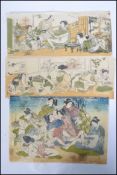 A collection of 3 early 20th century Japanese erotic rice paper prints ( see illustrations )