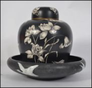 A Thomas Forester ' Phoenix Ware ' large ceramic ginger jar in the ' Cairo ' pattern having black