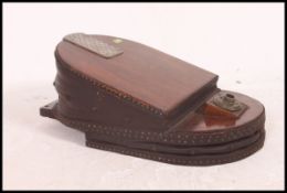 A large 19th century oak and leather blacksmiths bellows having leather concertina bellows with