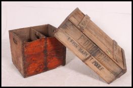 A vintage 20th century fishmonger's wooden crate / trug with notation together with a vintage