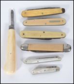 A collection of 19th and 20th century pen knives to include Ivory and bone examples along with a