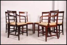A harlequin set of 6 Regency mahogany bar back dining chairs all with the same upholstered drop in
