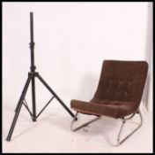 A retro 20th century 1970's Pieff style angular chrome framed easy chair along with a 20th century