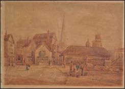 A 19th century watercolour possibly of St Mary Redcliffe Bristol signed to the corner W.