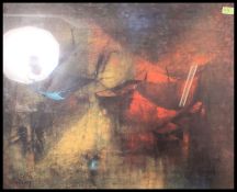 A mid century framed retro abstract print by artist Le Ba Dang titled ' Fishing Nets ' 60x75cm