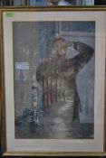 J Moorhouse ( Manchester ) A large pencil sketch painting of a woodland scene being framed and