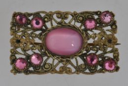 A vintage yellow metal czech glass brooc