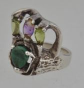 A contemporary Mexican silver ring set w