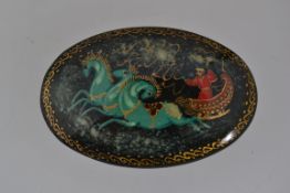 A vintage Russian signed black lacquered