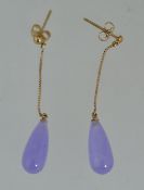A pair of 9ct gold drop earrings with g
