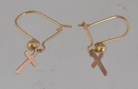 A pair of 9ct gold drop earrings with c