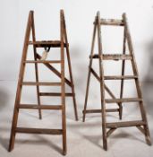 2 vintage mid 20th century wooden A frame Industrial painters - builders step ladders.