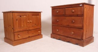 An antique style 20th century pine 2 over 2 chest of drawers with knob handles together with