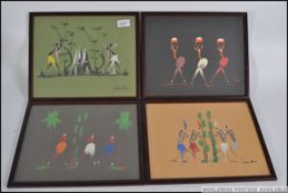 A collection of 4 framed and glazed modernist West African paintings, by different artists ,
