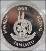 A silver 1995 50 Vatu proof coin - Ripablik Blong Vanuatu.