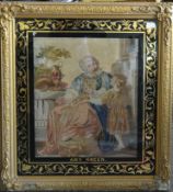 A Victorian tapestry sampler of an elderly gentleman set within a good gilt plaster frame with