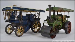 2 vintage style tin plate traction engines - models.