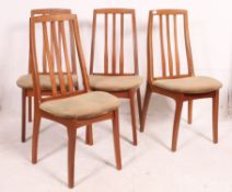 A good set of 4 Danish influence teak dining chairs raised on shaped squared legs with original