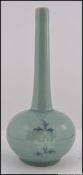 A Chinese Sol-de-fleur celadon vase with a trio of chrysanthemum flowers and subtle foliate pattern.