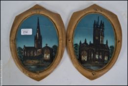 A pair of vintage early 20th century gypsy framed chrystoleums of architectural scenes