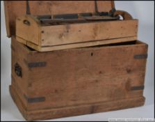 A vintage carpenters pine work / tool box complete with tools to include saws,