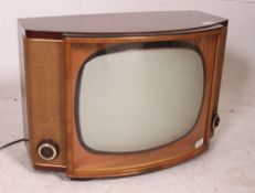 A vintage mid century GEC television with bow glass facia and walnut case. Measures: 40cm x 60cm.