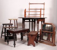 A collection of furniture to include 19th century Victorian, stools, tables, drop leaf table,